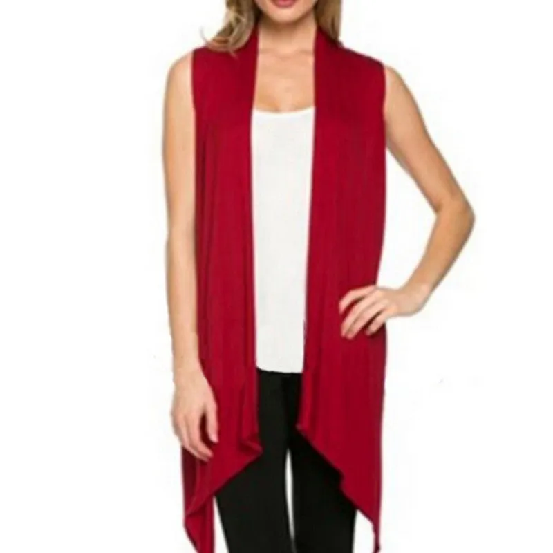 Women's Casual Open Front Vest Long Tunic Shawl Collar Draped Cardigan Tops S-XL SM6