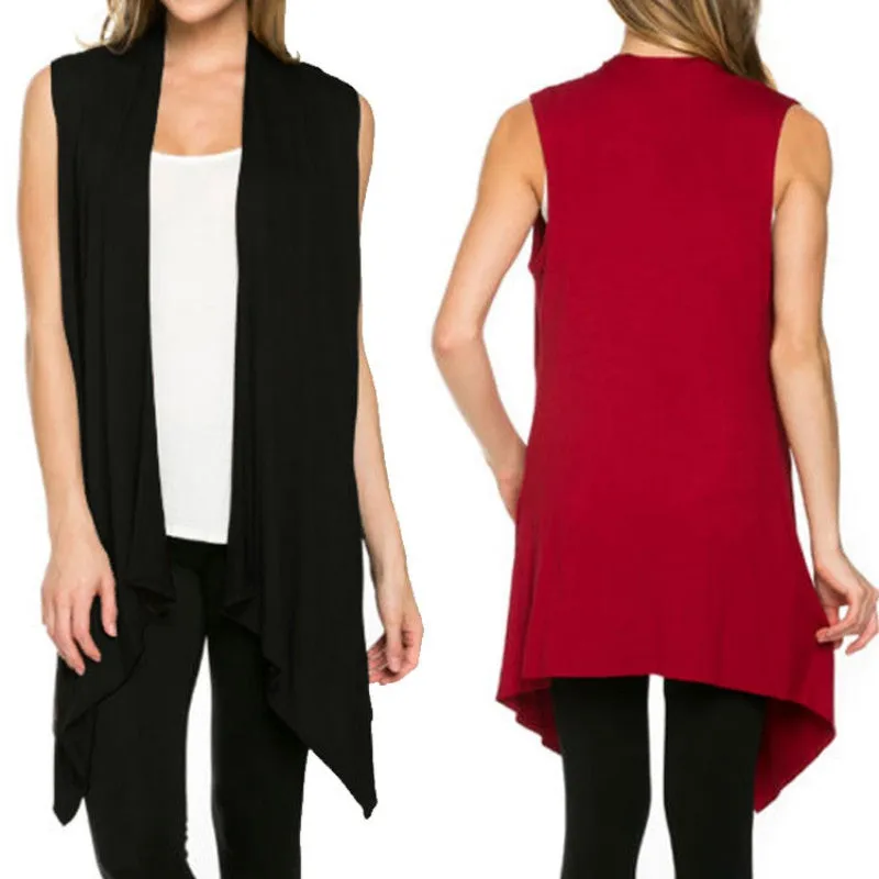 Women's Casual Open Front Vest Long Tunic Shawl Collar Draped Cardigan Tops S-XL SM6