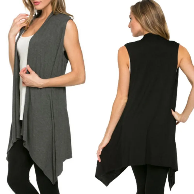 Women's Casual Open Front Vest Long Tunic Shawl Collar Draped Cardigan Tops S-XL SM6