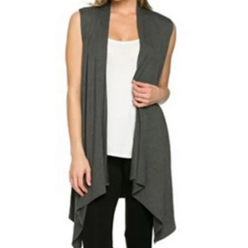 Women's Casual Open Front Vest Long Tunic Shawl Collar Draped Cardigan Tops S-XL SM6