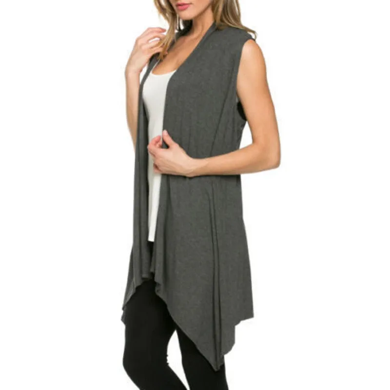 Women's Casual Open Front Vest Long Tunic Shawl Collar Draped Cardigan Tops S-XL SM6