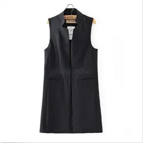 Womens Long Vest Jacket Casual Office Wear Open Waistcoat Outwear Coat SMLXL Y4 SM6