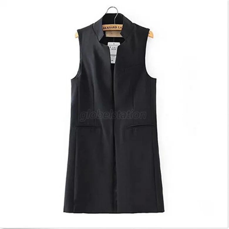 Womens Long Vest Jacket Casual Office Wear Open Waistcoat Outwear Coat SMLXL Y4 SM6