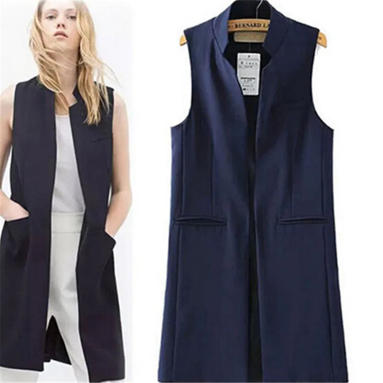 Womens Long Vest Jacket Casual Office Wear Open Waistcoat Outwear Coat SMLXL Y4 SM6