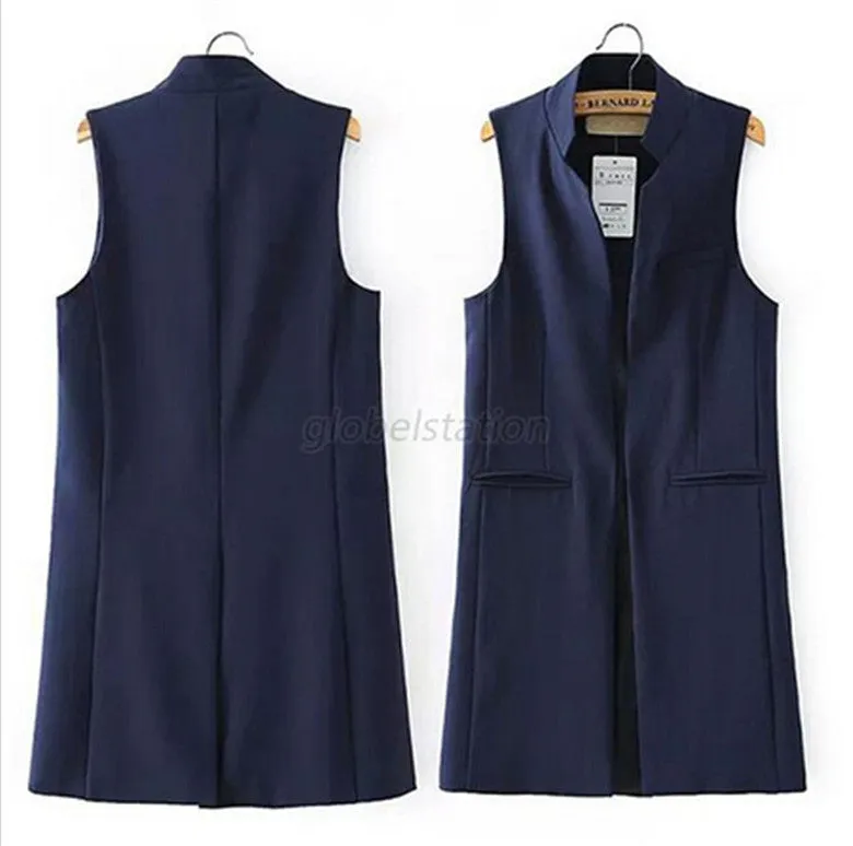 Womens Long Vest Jacket Casual Office Wear Open Waistcoat Outwear Coat SMLXL Y4 SM6