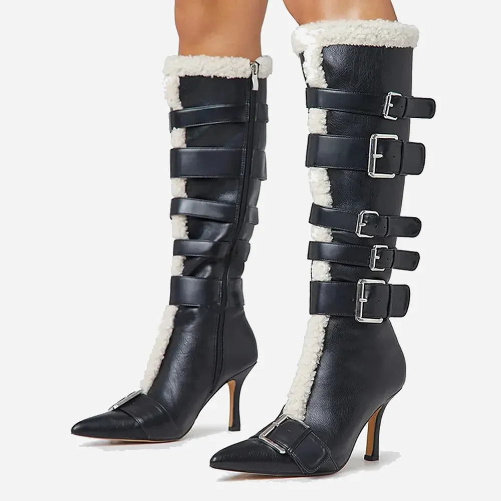 Women's Winter Fashion Pointed Toe Knee-High Luxury Zipper Boots