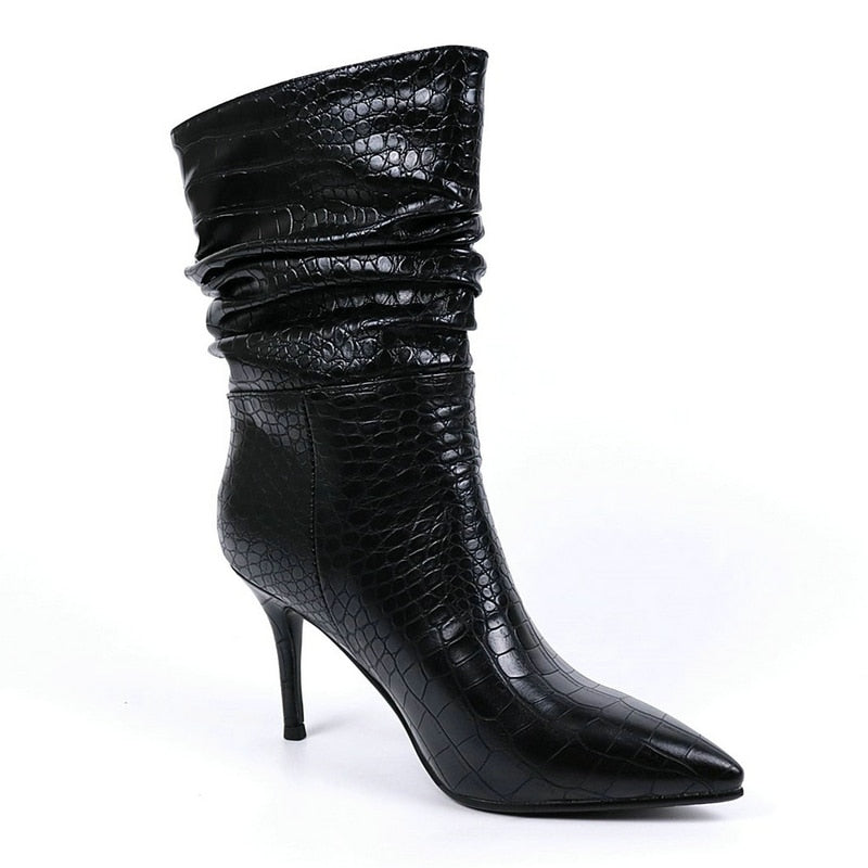 Women's Winter Sexy Noble Mid-Calf Pointed Toe High Heel Boots